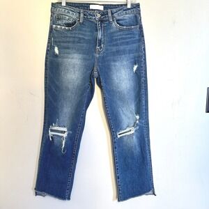 Vervet Blue Distressed Straight-Leg Jeans – Raw Hem – Size 29 Edgy Streetwear